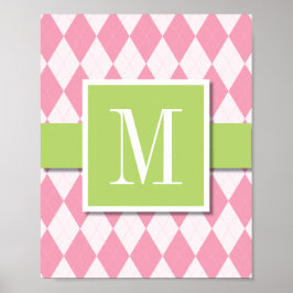 Póster Argyle Monograma Wall Art, Rosa e Limão