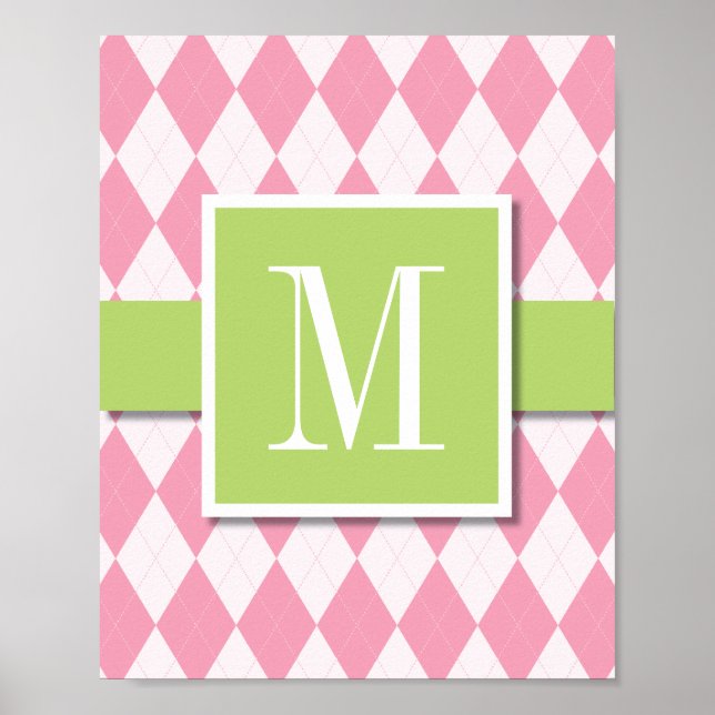 Póster Argyle Monograma Wall Art, Rosa e Limão (Frente)