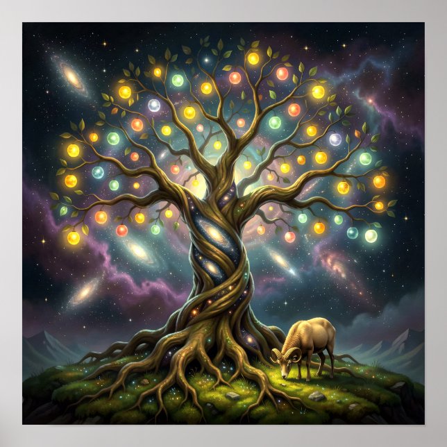 Poster Aries and Tree of Life Among Stars and Galaxies (Frente)