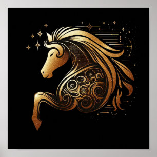 Poster Áries Capricórnio Zodíaco Cavalo Dourado Astrologi