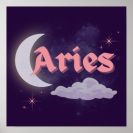Poster Aries Celestial Moon Cloud Stars Astrologia Arte