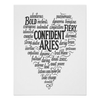 Póster Aries Glossy Landscape Poster | Zodiac Word Cloud 