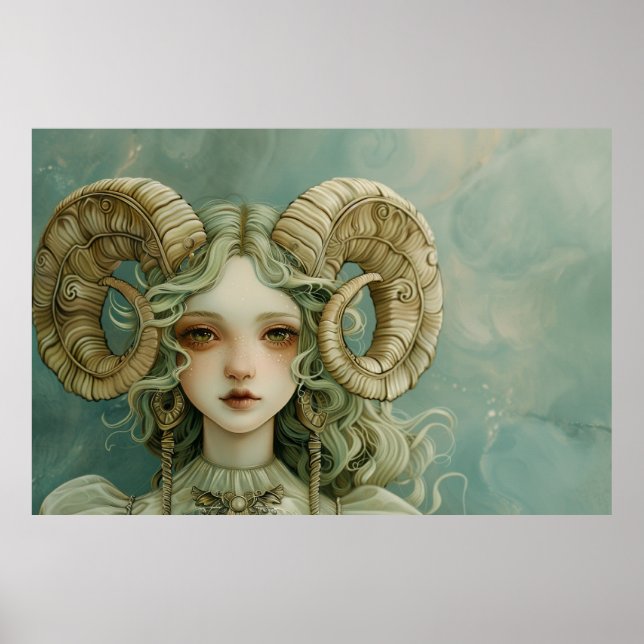 Poster Aries Ram Girl Magical Realism Forestcore (Frente)