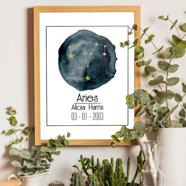 Poster Aries Sinal Zodíaco: Nome Personalizado e Aniversá (Criador carregado)