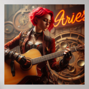 Poster Aries Zodiac Musical Guitar