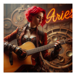 Póster Aries Zodiac Musical Guitar