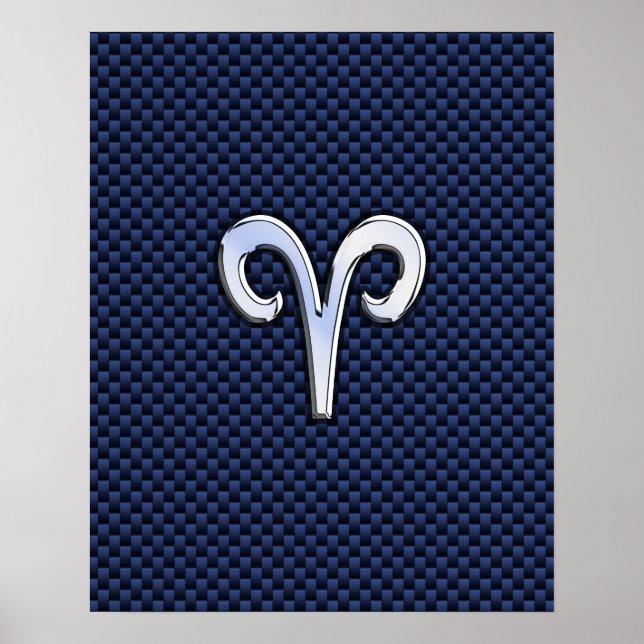 Poster Aries Zodiac Sinal no Marinho Blue Carbon Fibra Im (Frente)