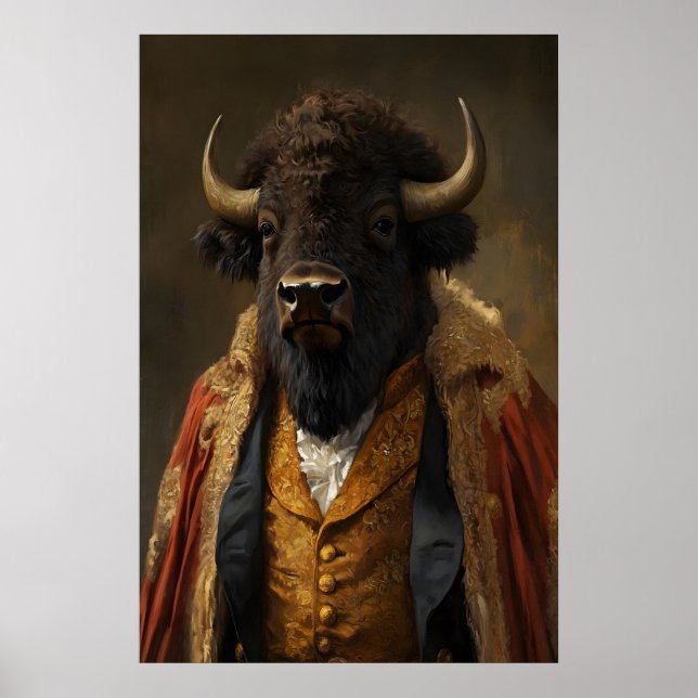 Poster Aristocratic Bison Portrait, Funny Animal (Frente)