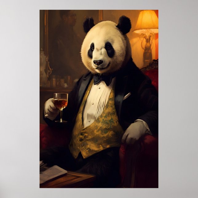 Poster Aristocratic Panda Portrait, Funny Animal Wall Art (Frente)