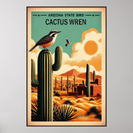 Poster Arizona - Cactus Wren Vintage
