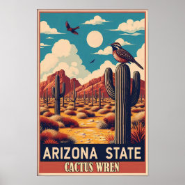 Poster Arizona - Cactus Wren Vintage