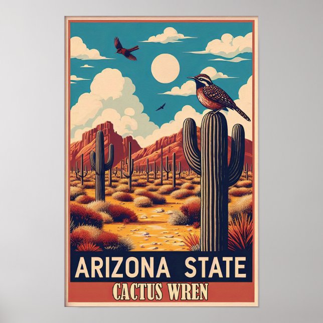 Poster Arizona - Cactus Wren Vintage (Frente)
