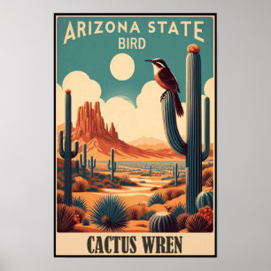 Poster Arizona - Cactus Wren Vintage