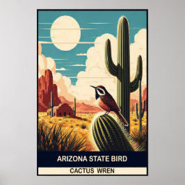 Poster Arizona - Cactus Wren Vintage