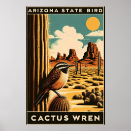 Poster Arizona - Cactus Wren Vintage