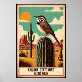 Poster Arizona - Cactus Wren Vintage