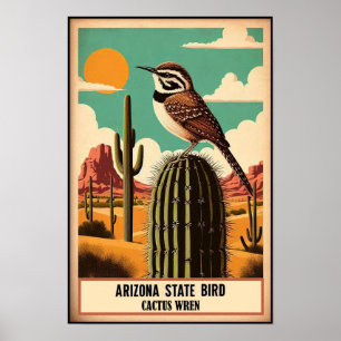 Poster Arizona - Cactus Wren Vintage