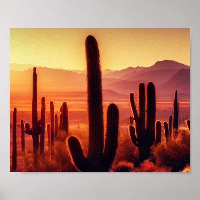 Poster Arizona Desert cactus sunset (Frente)