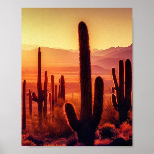 Poster Arizona Desert cactus sunset (Frente)