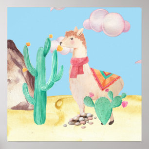 Poster Arizona Deserto LIama Cactus Flores Natureza