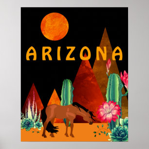 Poster Arizona ~ Montanhas, Deserto, Cavalo e Lua Cheia