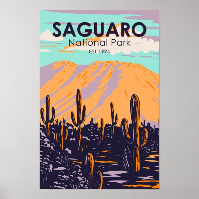 Poster Arizona Nacional do Parque Saguaro Wasson Peak Vin (Frente)