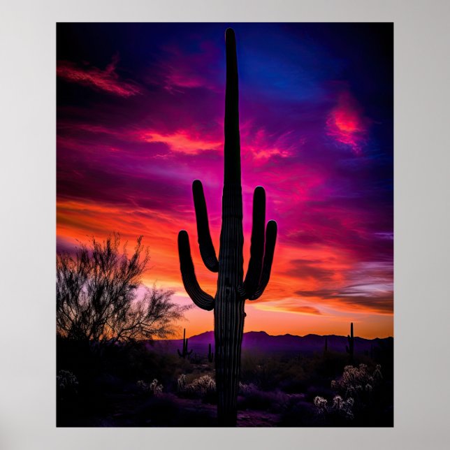 Poster Arizona Saguaro Cactus Southwestern Desert Sunset (Frente)