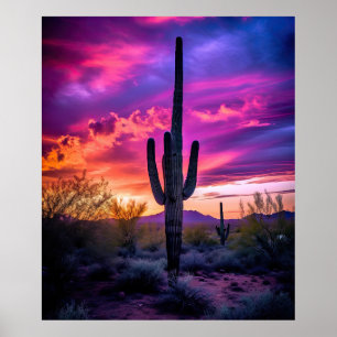 Poster Arizona Saguaro Cactus Southwestern Desert Sunset