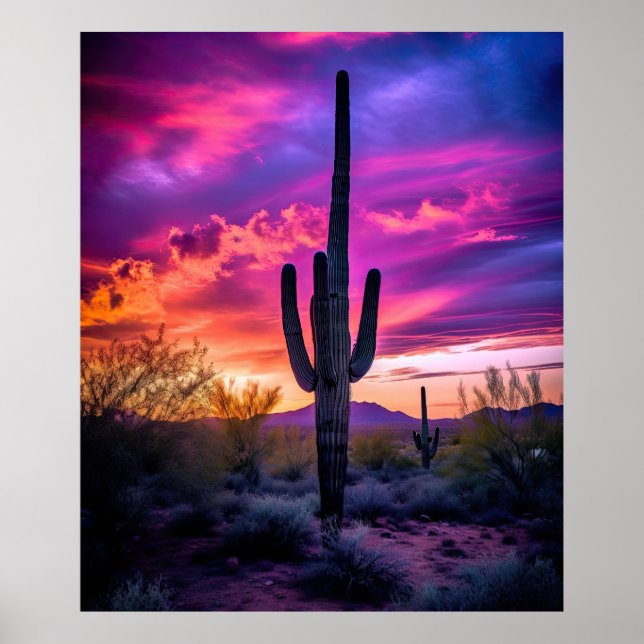 Poster Arizona Saguaro Cactus Southwestern Desert Sunset (Frente)