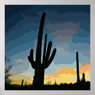 Póster Arizona Saguaro Cactus Sudoeste Sunset