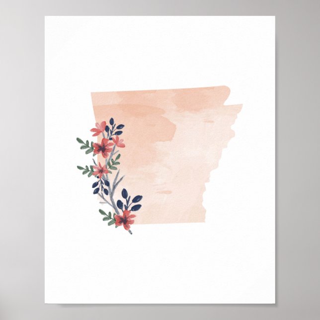 Poster Arkansas Floral Watercolor State (Frente)
