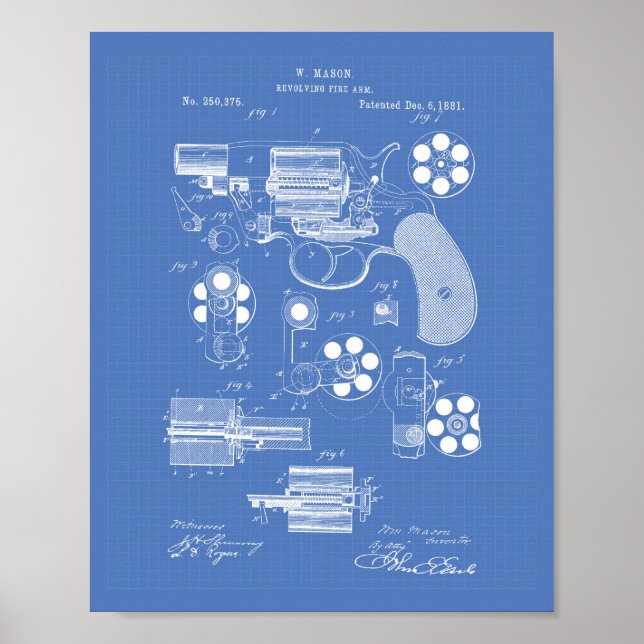 Poster Arma Revolvente de Fogo 1881 Arte Patente - Bluepr (Frente)