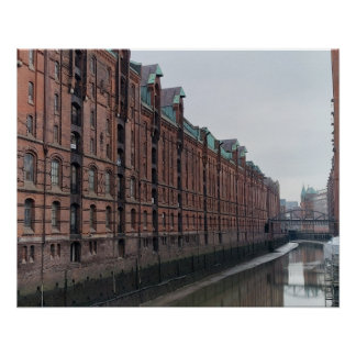 Póster Armazéns de Canal de Hamburgo na Alemanha no Inver
