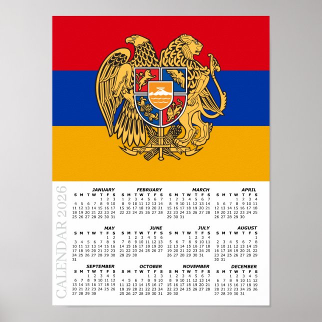 Poster Armenia 2026 Calendar, Large, Armenian Flag (Frente)