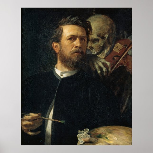 Póster Arnold Böcklin - Autorretrato com Morte (Frente)