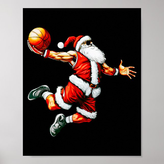 Poster Aro de Basquete de Slam Dunk do Papai Noel Natal P (Frente)