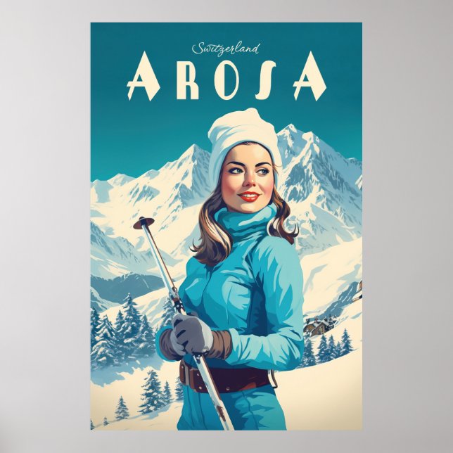 Poster Arosa, Suiça, Esqui (Frente)