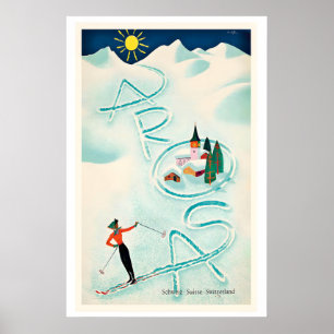Poster Arosa Suíça Montanha Inverno Neve Esquiador
