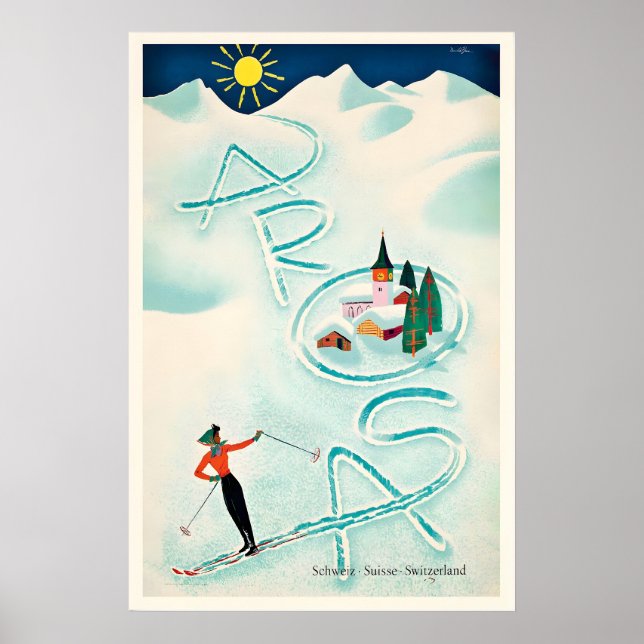 Poster Arosa Switzerland Schweiz Suisse Vintage Ski (Frente)