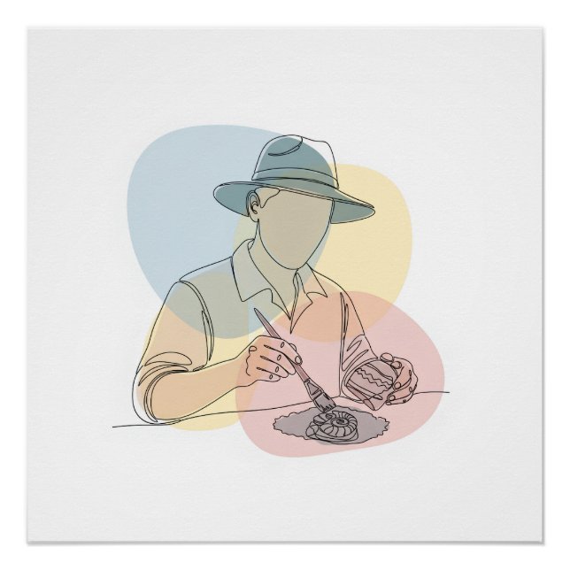 Póster Arqueologista de uma linha de arte contínua simple (Frente)