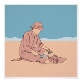 Póster Arqueólogo simples, arte de uma linha contínua