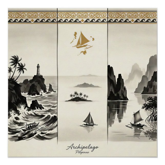 Póster Arquipélago-Três Mares das Filipinas Sumi-e (Frente)