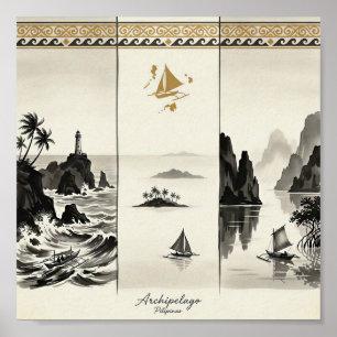 Poster Arquipélago-Três Mares das Filipinas Sumi-e