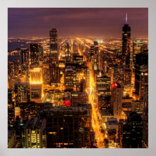 Póster Arquitectura da cidade da noite de Chicago