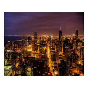 Póster Arquitectura da cidade da noite de Chicago
