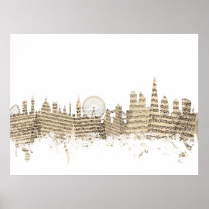 Póster Arquitectura da cidade da partitura da skyline de
