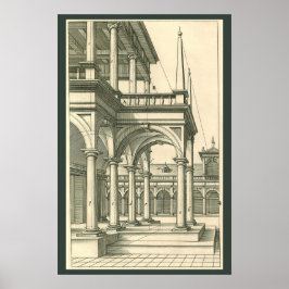 Póster Arquitetura Antiga, Pátio Romano com Colunas