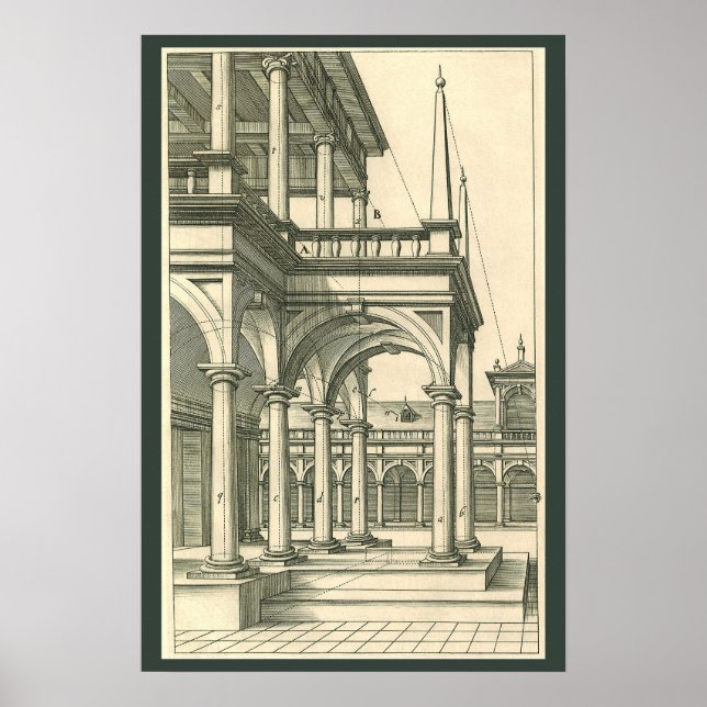 Póster Arquitetura Antiga, Pátio Romano com Colunas (Frente)