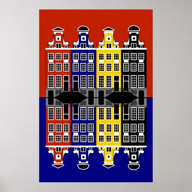 Póster Arquitetura de Amsterdã - Casas de Merchants (Frente)