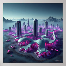 Poster Arquitetura de cidade de Alienígena em fluxo